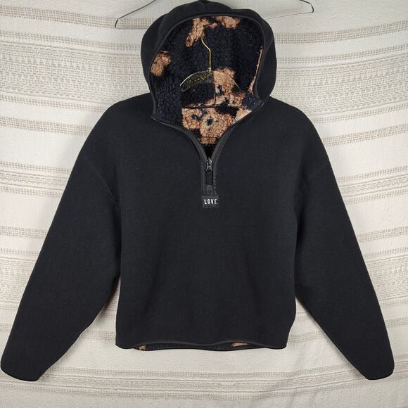 Love Black Teddy Bear Print Reversible Hooded Jacket Size M - Picture 3 of 9